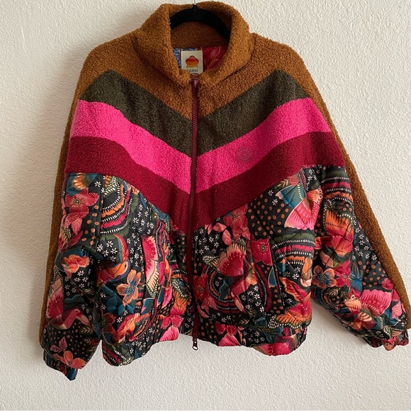 NWT FARM RIO Toucanfly Reversible Floral Print Quilted Puffer Jacket - Picture 8 of 12